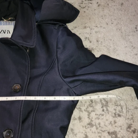 Navy Blue Zara Short Trench Coat (Detachable Hood) - Picture 4 of 9